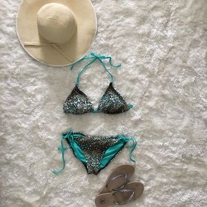 Xhilaration Turquoise Leopard-Print Bikini Set